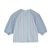 Tangerine Blue Striped Puff Sleeve Blouse