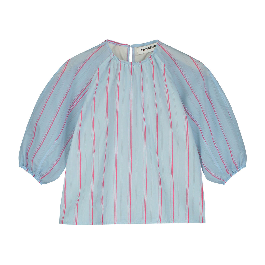 Tangerine Blue Striped Puff Sleeve Blouse