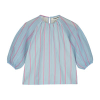 Tangerine Blue Striped Puff Sleeve Blouse