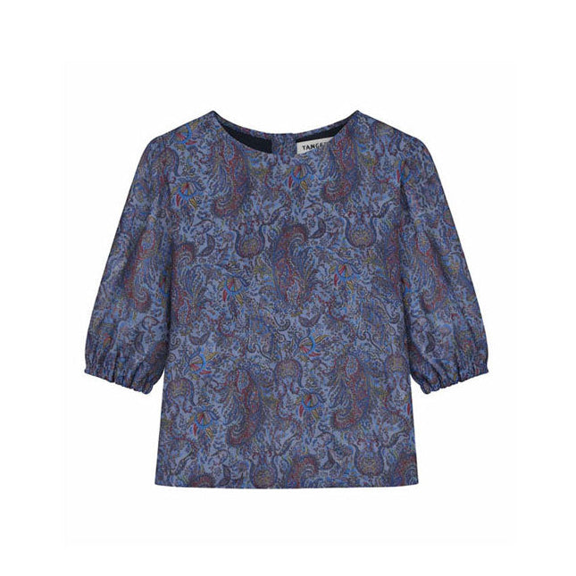 Tangerine Navy Paisley A Line Sleeve Blouse