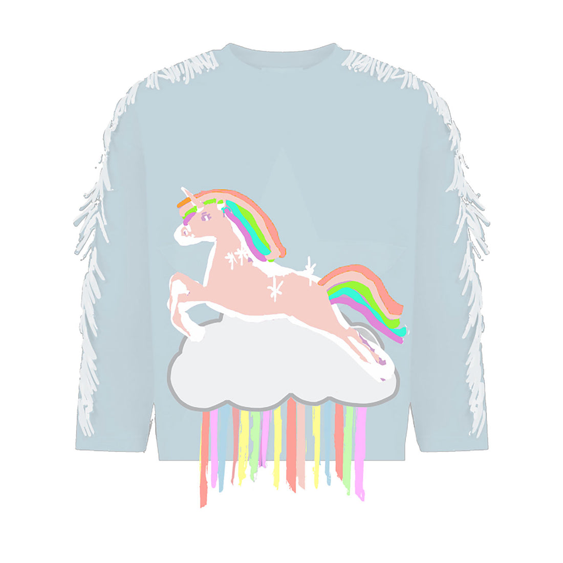 Stella Mccartney Blue Flying Unicorn Fringed Sweatshirt
