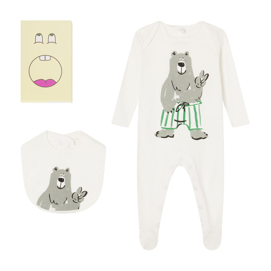 Stella Mccartney White Baby Bear Footie And Bib Set