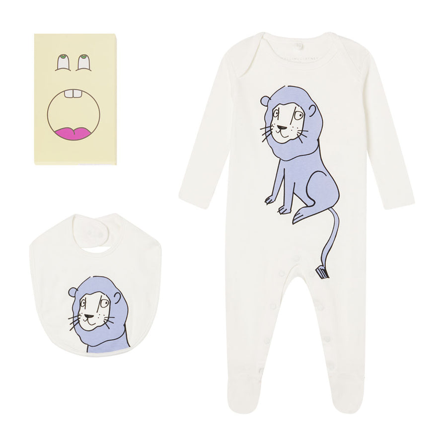 Stella Mccartney White Baby Lion Footie And Bib Set