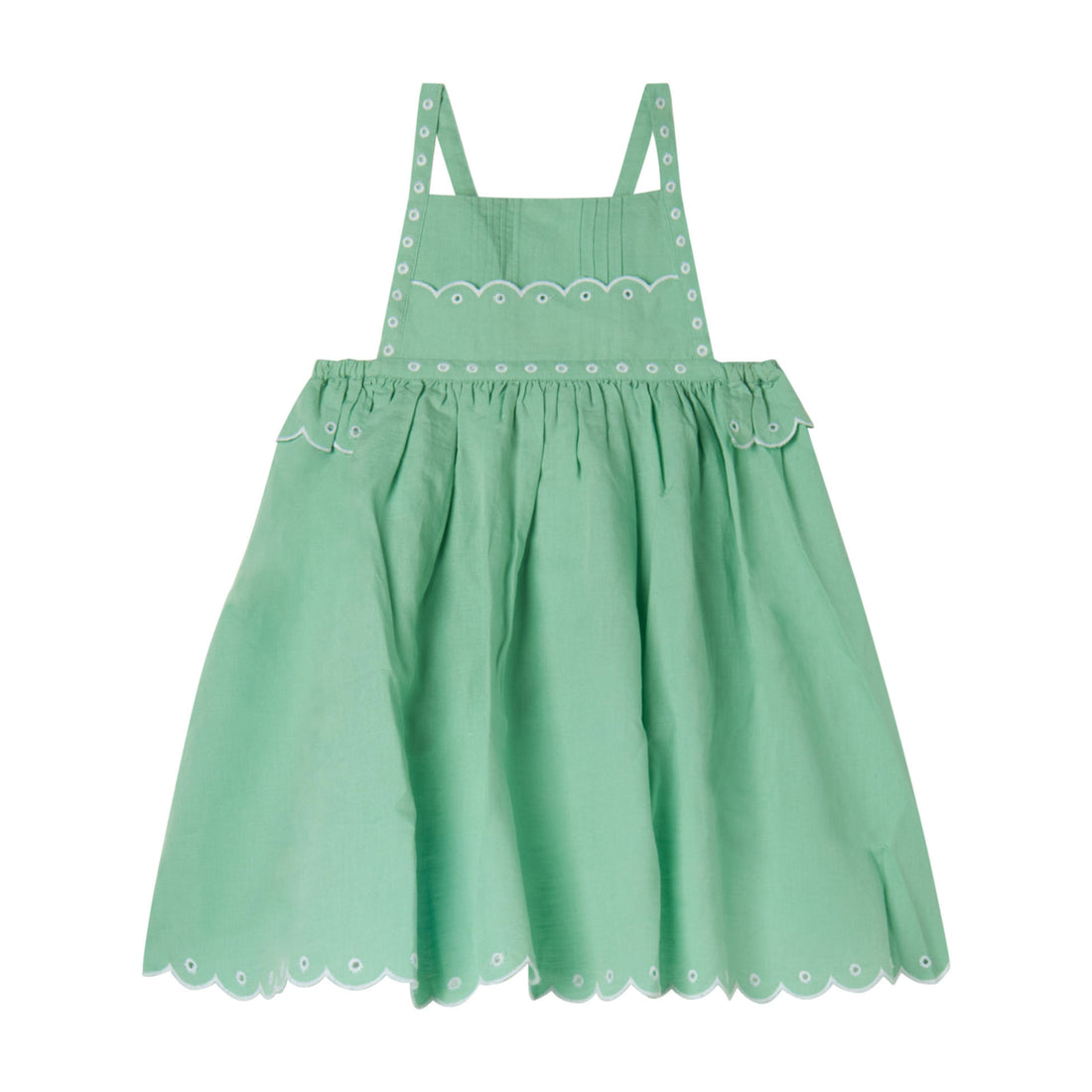 Stella Mccartney Green Linen Strappy Embroidered Dress