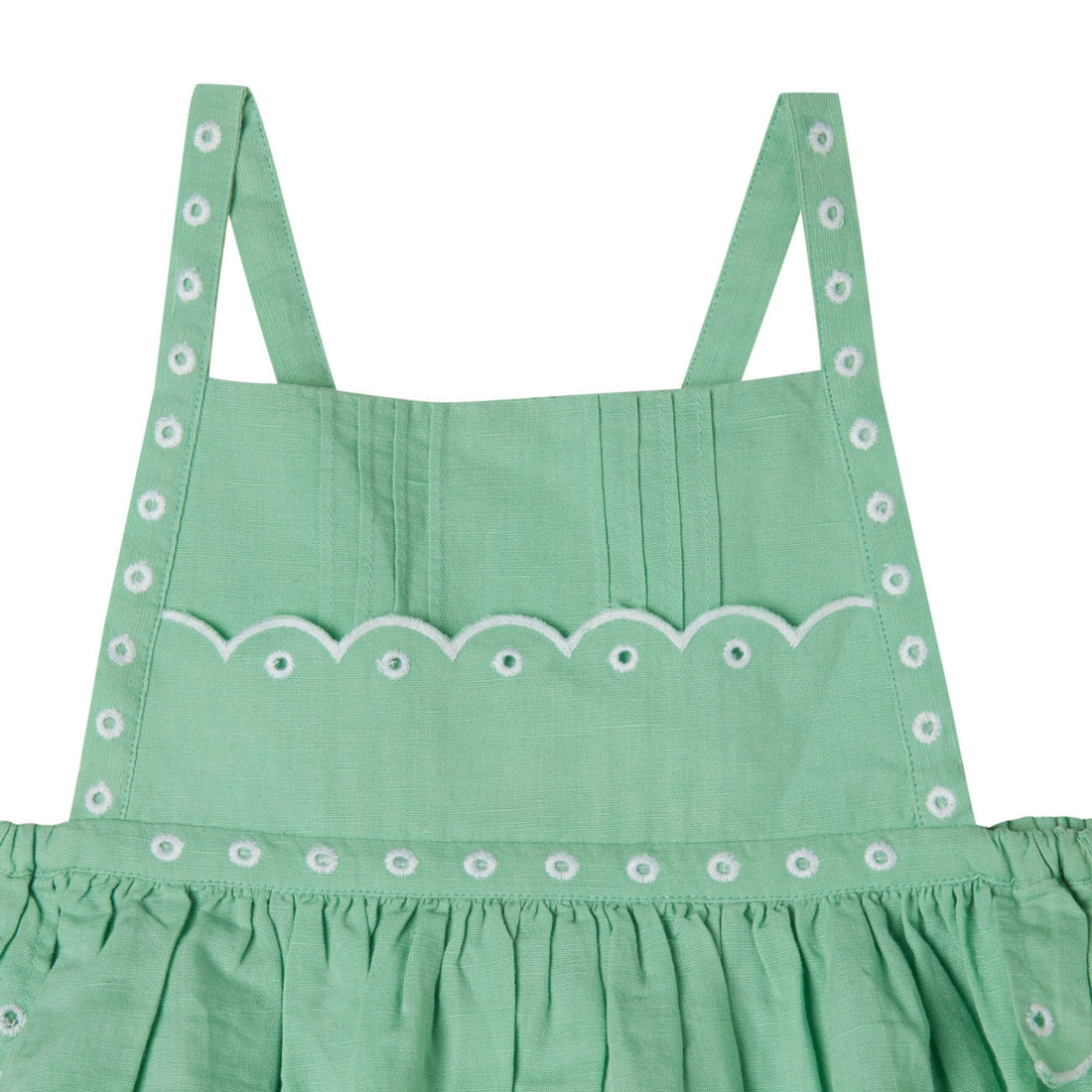 Stella Mccartney Green Linen Strappy Embroidered Dress