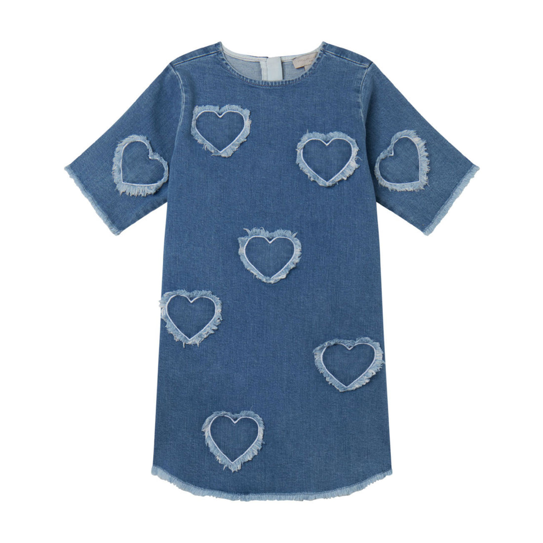 Stella Mccartney Blue Fringed Heart Patch Denim Dress