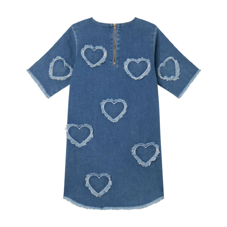 Stella Mccartney Blue Fringed Heart Patch Denim Dress