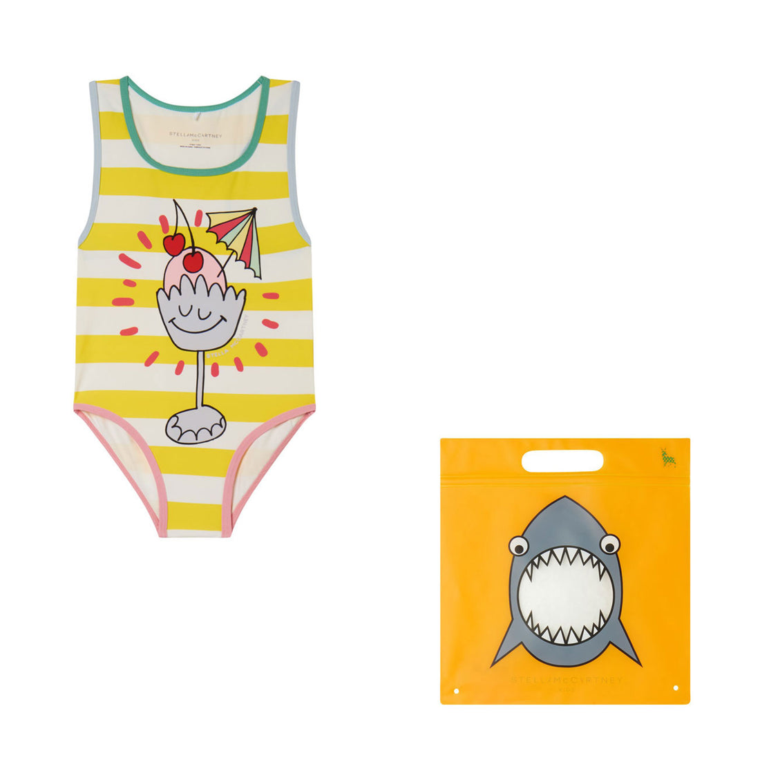 Stella Mccartney White/Yellow Striped Cocktail Print Swimsuit