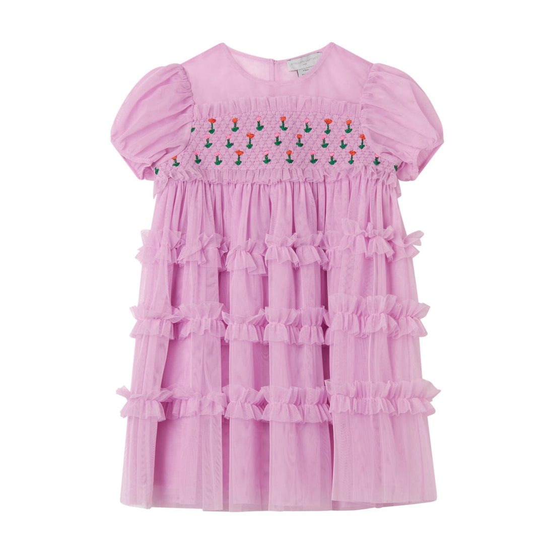 Stella McCartney  Pink Flowers Smoccked Tulle Dress
