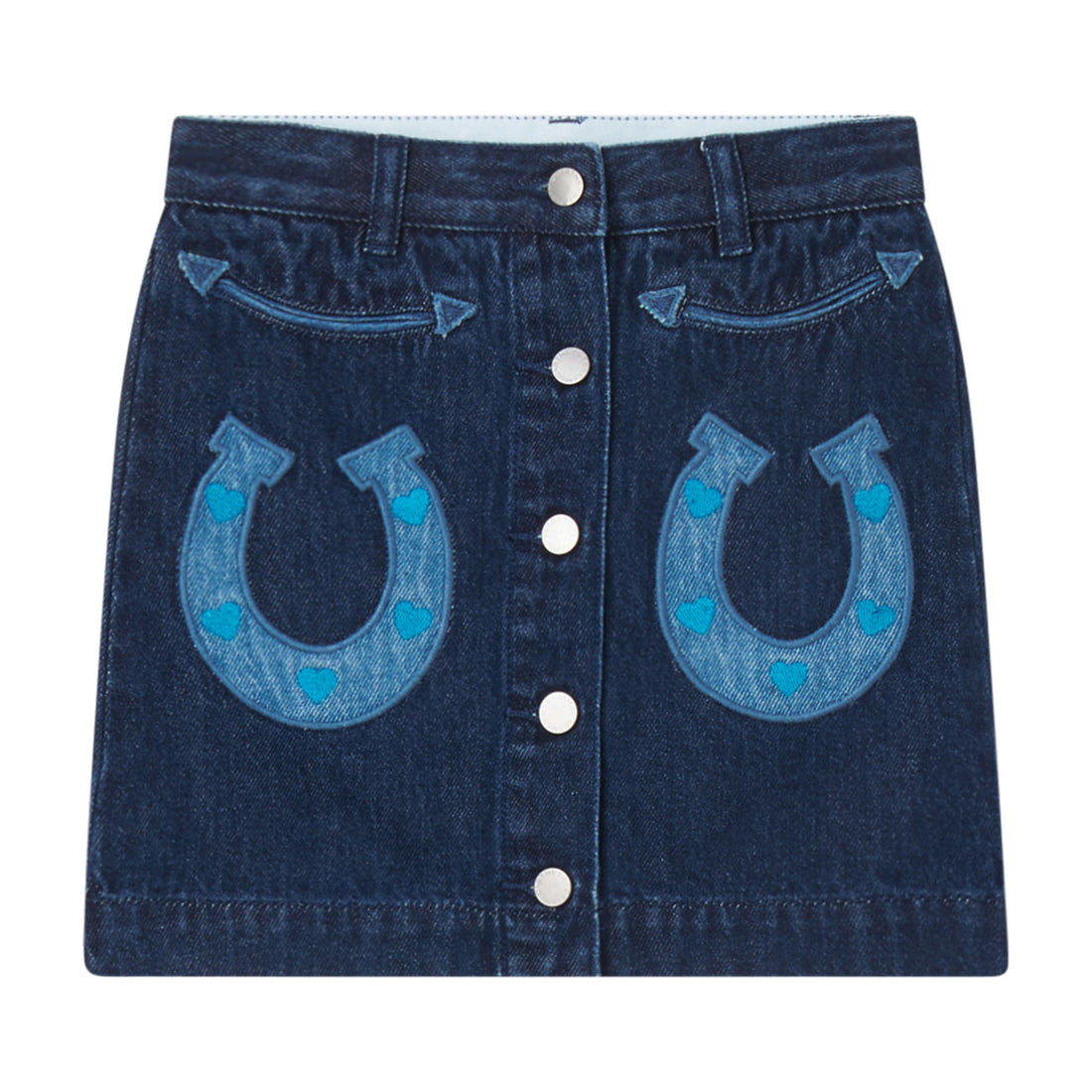 Stella McCartney  Navy Horseshoe Patch Denim Skirt