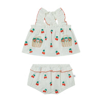 Stella Mccartney White Cherries Embroider Top And Bloomers