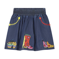 Stella McCartney Navy Embroidered Shoes Denim Skirt