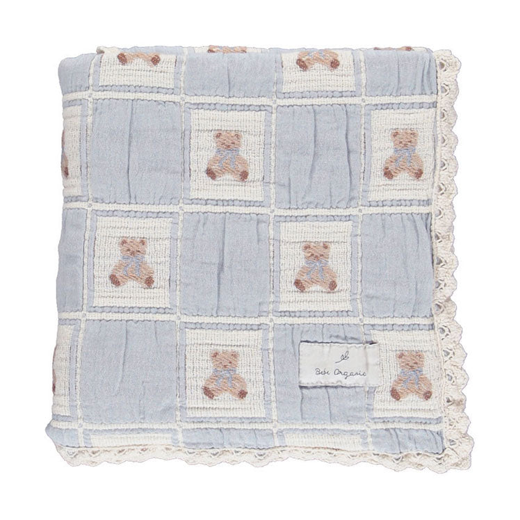 Bebe Organic Blue Teddy Patchwork Blanket