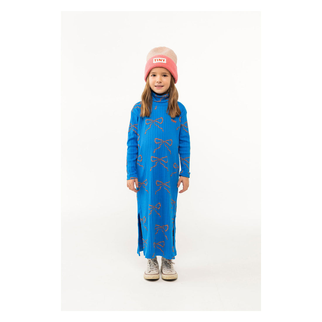 Tiny Cottons Blue Bows Mockneck Dress