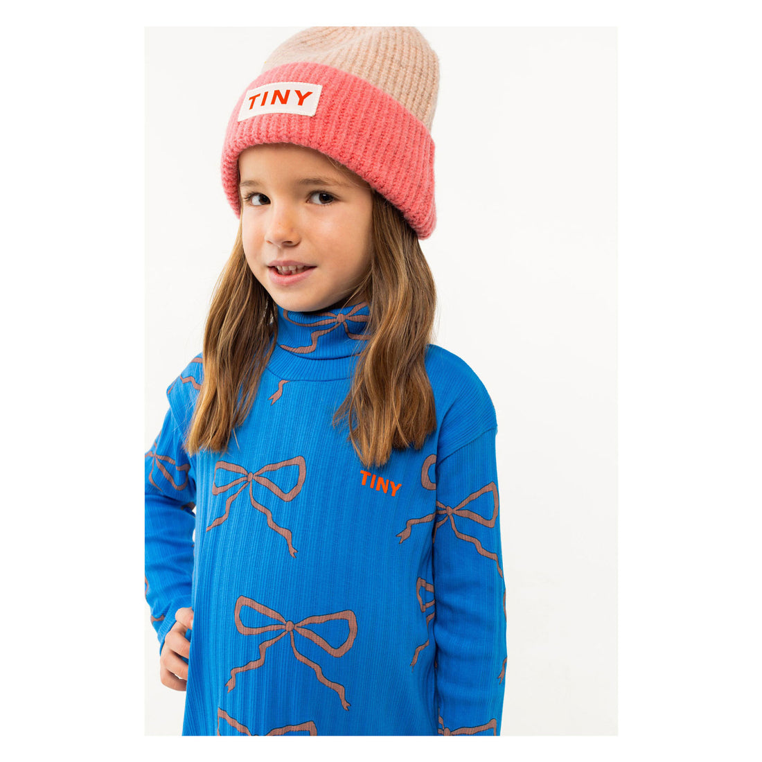 Tiny Cottons Blue Bows Mockneck Dress