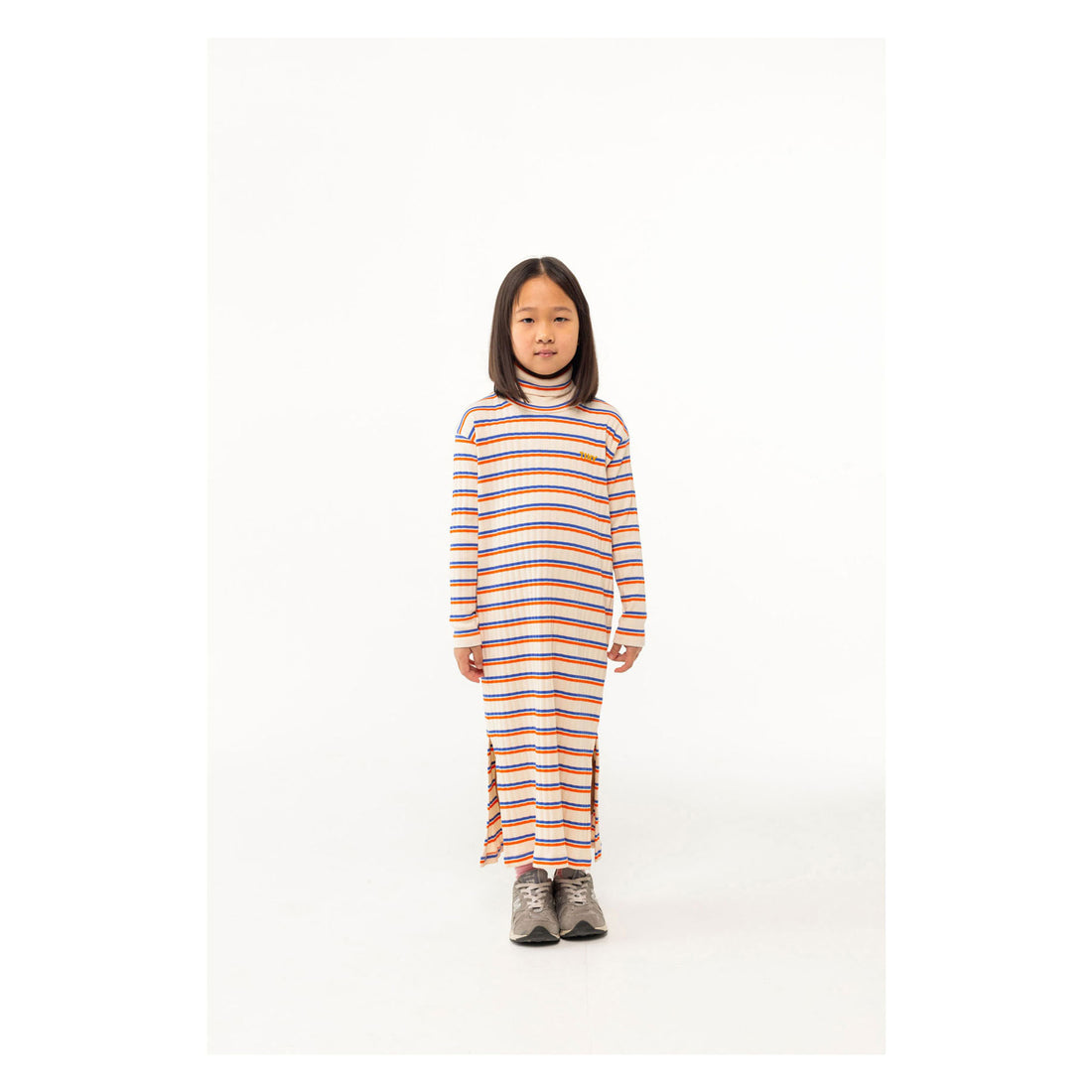 Tiny Cottons Light Cream Stripes Mockneck Dress