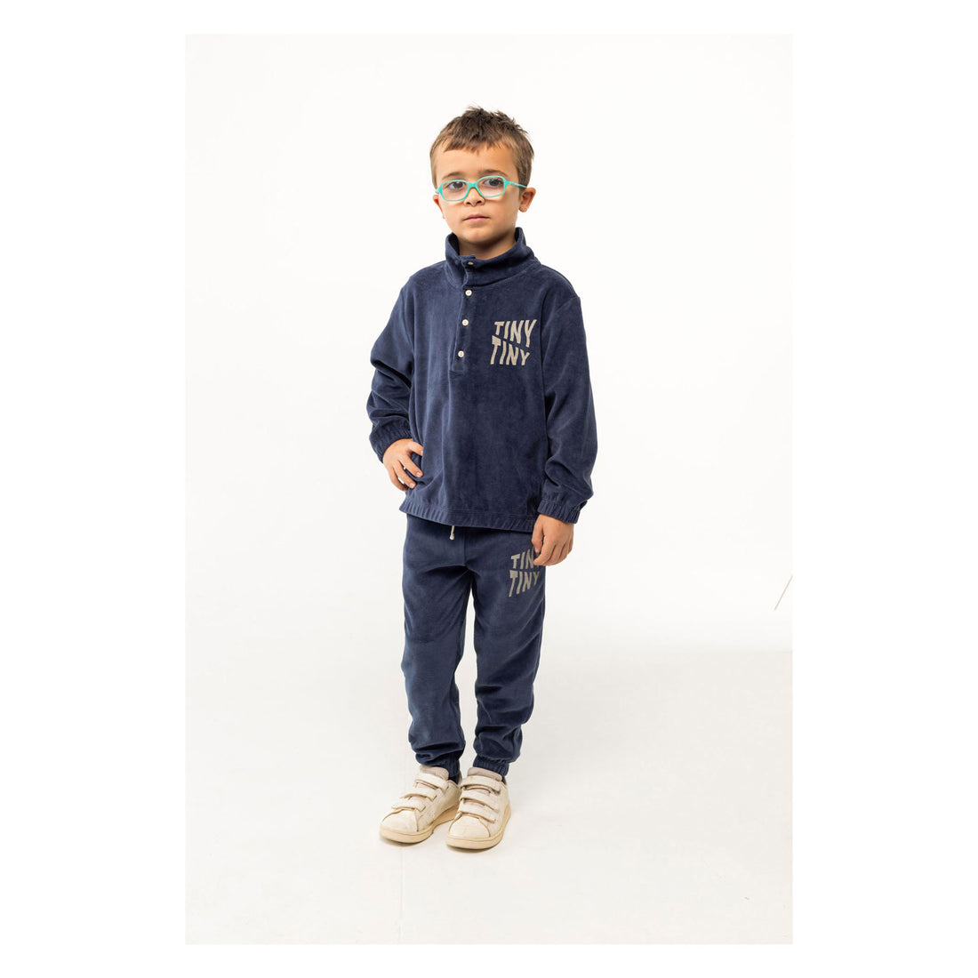 Tiny Cottons Navy Tiny Waves Mockneck Sweatshirt