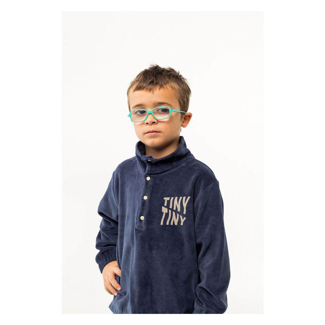 Tiny Cottons Navy Tiny Waves Mockneck Sweatshirt