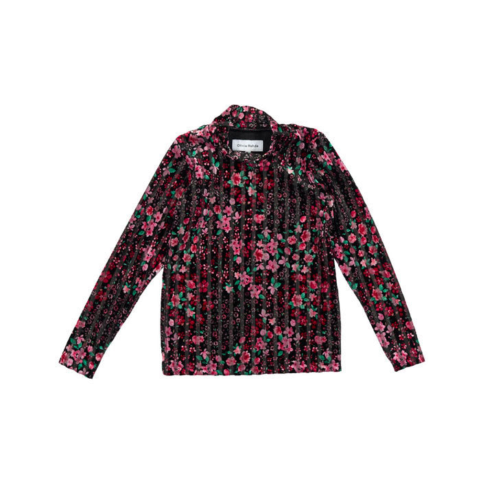 Olivia Rohde Black/Pink Floral Velvet Turtleneck