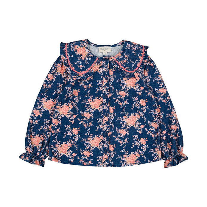 Louis Louise Navy Corduroy Bouquet Sybillette Blouse