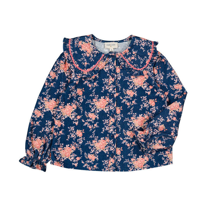 Louis Louise Navy Corduroy Bouquet Sybillette Blouse