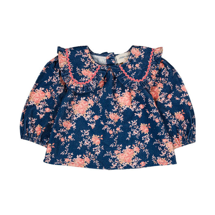 Louis Louise Navy Corduroy Bouquet Sybillette Baby Blouse