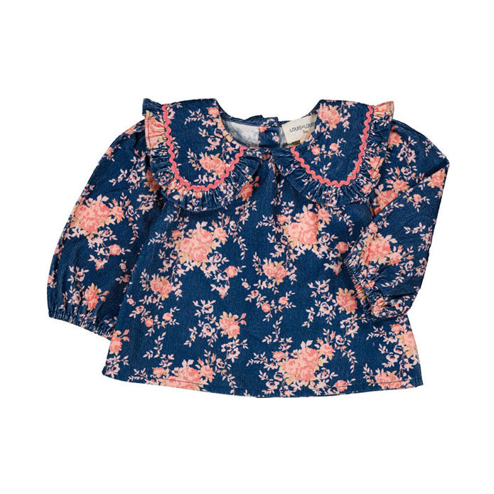 Louis Louise Navy Corduroy Bouquet Sybillette Baby Blouse