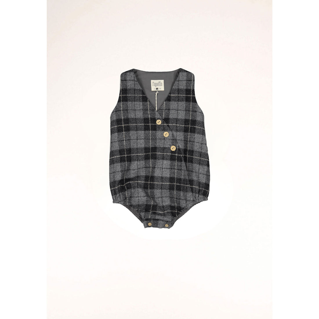 Popelin Grey Check Woollen Crossover Romper