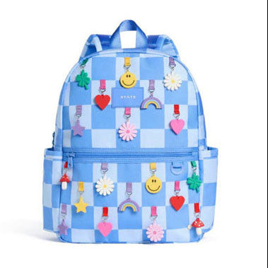 State Bags Charms Blue Check Kane Backpack