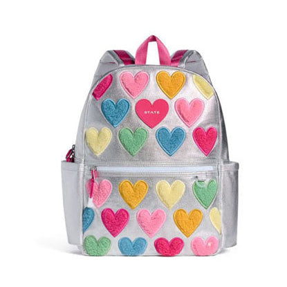 State Bags Silver Fuzzy Hearts Kane Backpack