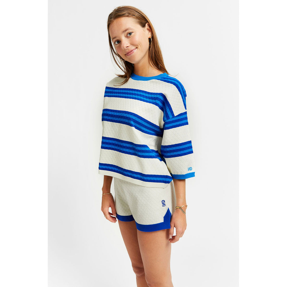 Indee Blue Stripe Velvet Pullover