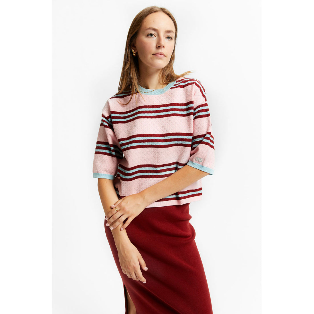 Indee Pink Stripe Velvet Pullover