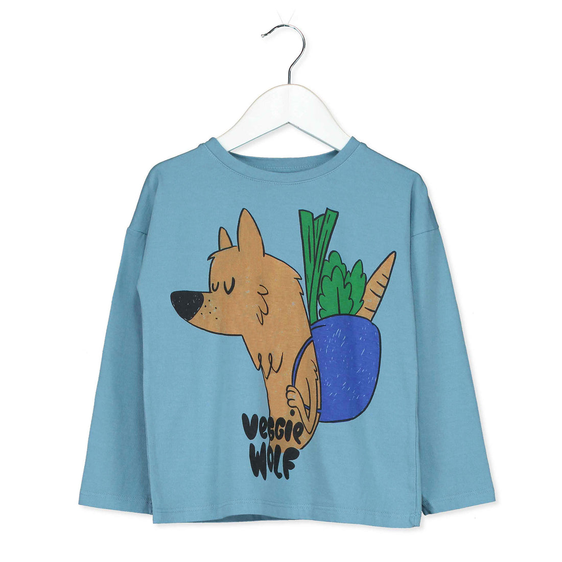 LotieKids Blue Veggie Wolf Long Sleeve Tshirt