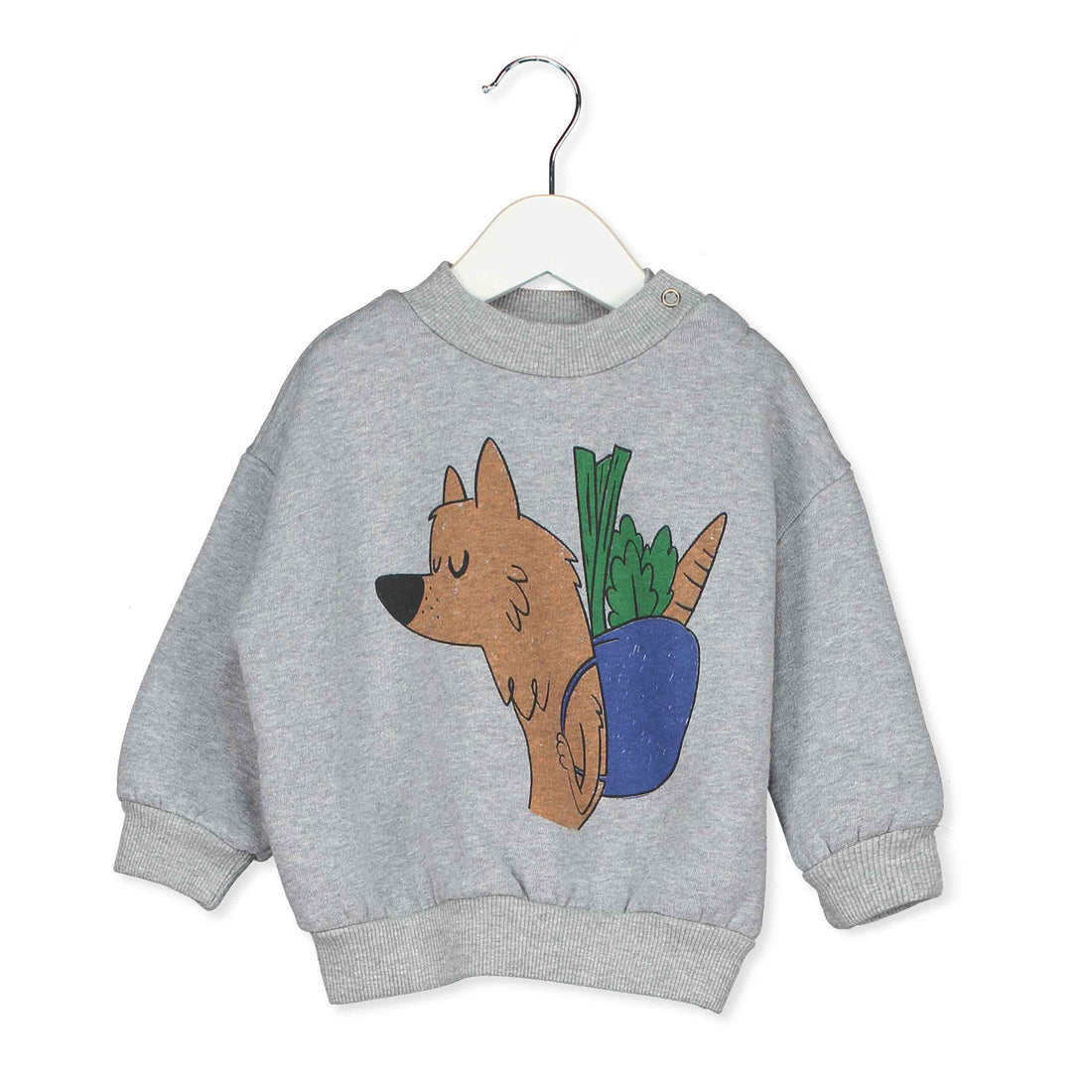 LotieKids Grey Melange Veggie Wolf Baby Sweatshirt