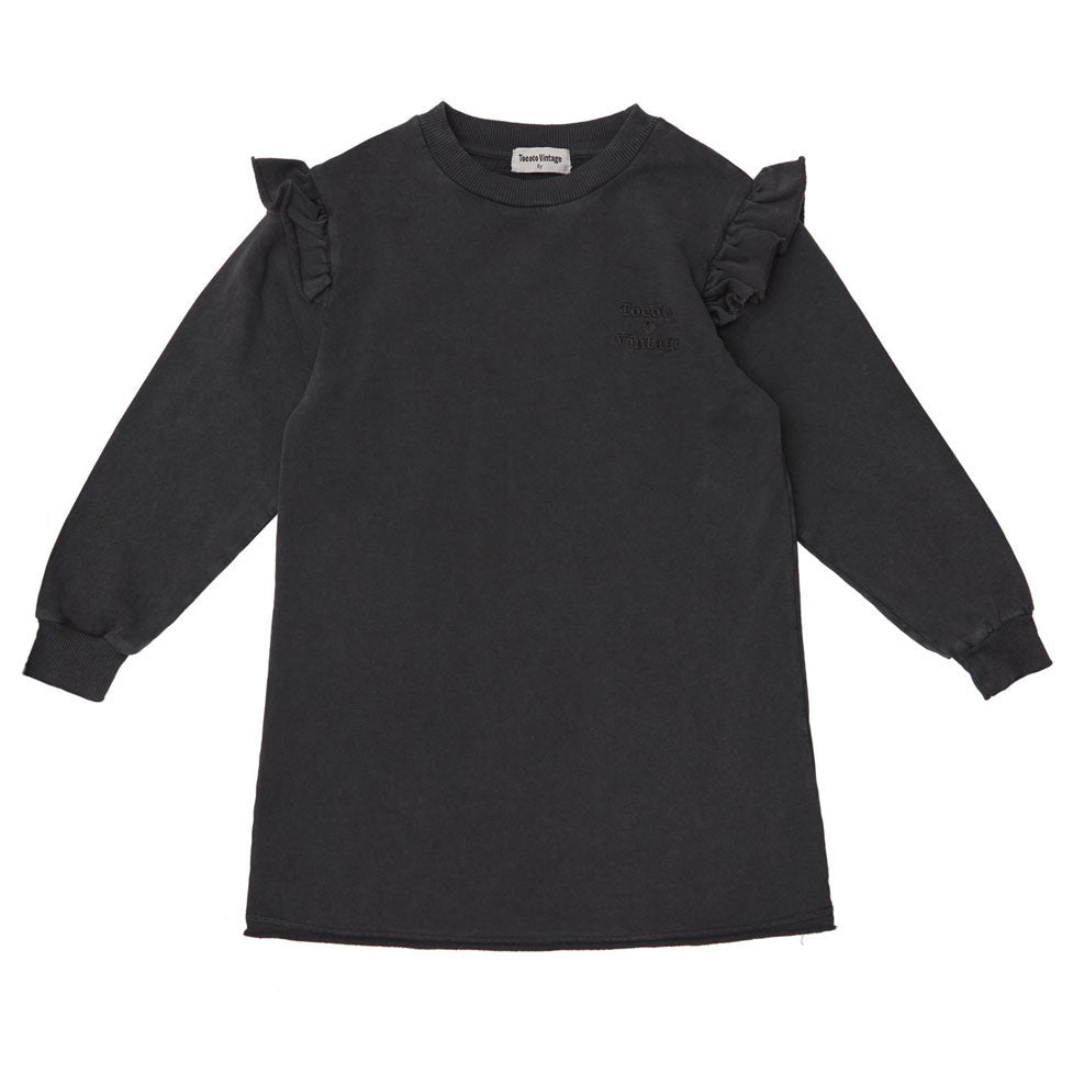 Tocoto Vintage Dark Grey Plush Ruffles Dress