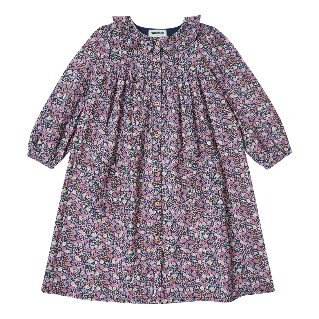 Tocoto Vintage Navy Flower Print Long Button Dress