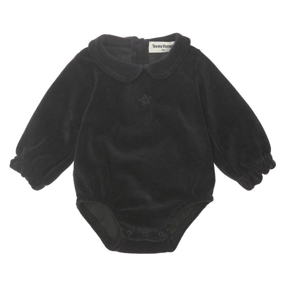 Tocoto Vintage Black Velvet Bodysuit