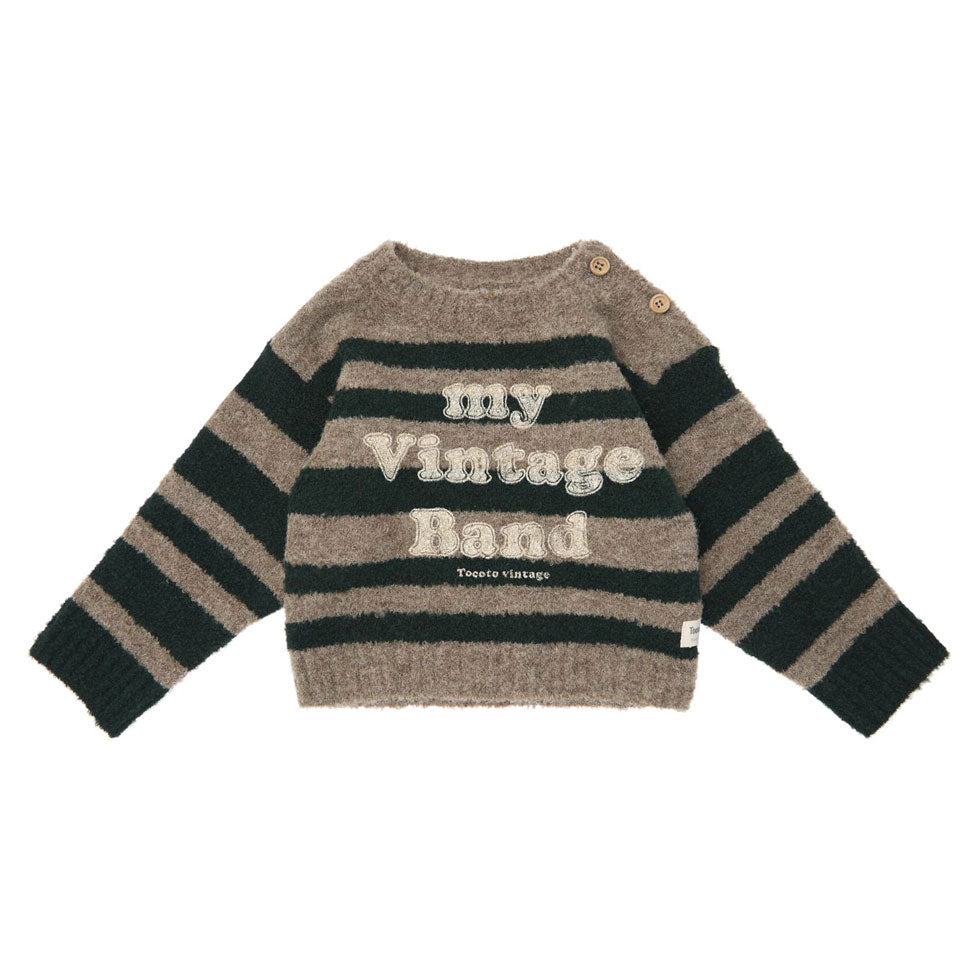 Tocoto Vintage Dark Green Striped Baby Sweater
