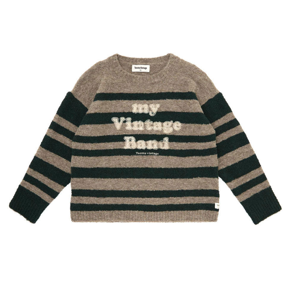 Tocoto Vintage Dark Green Striped Sweater