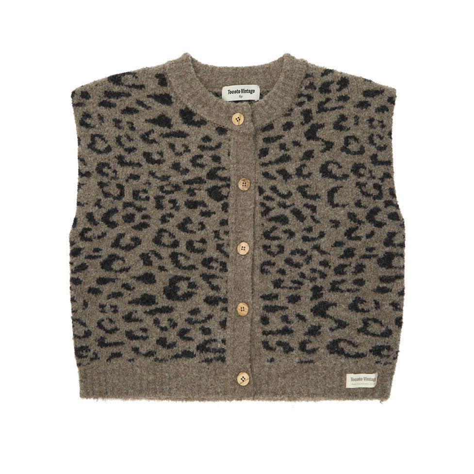 Tocoto Vintage Brown Animal Print Knit Vest