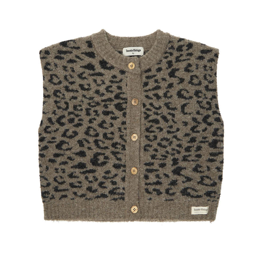 Tocoto Vintage Brown Animal Print Knit Vest