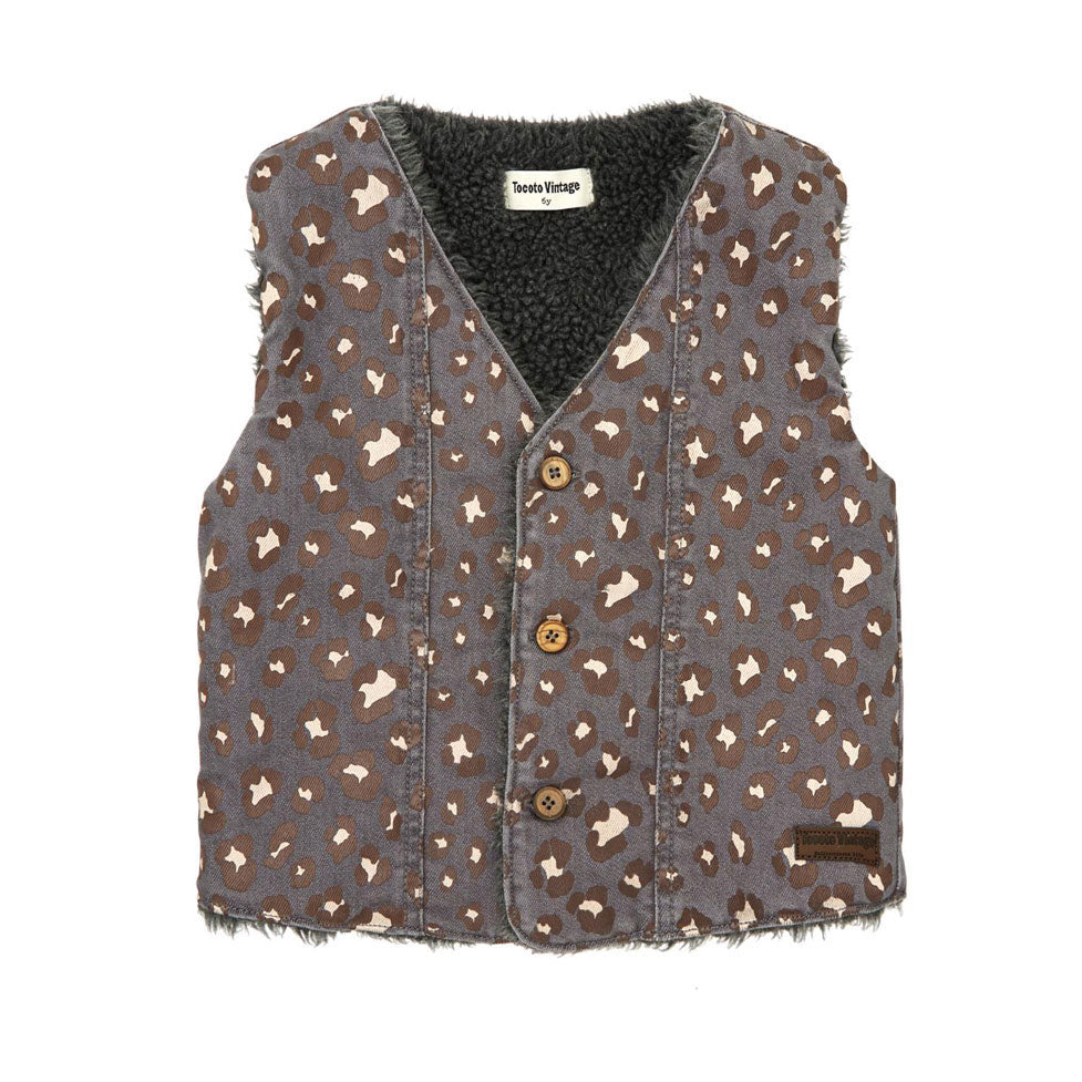 Tocoto Vintage Dark Grey Denim Animal Vest