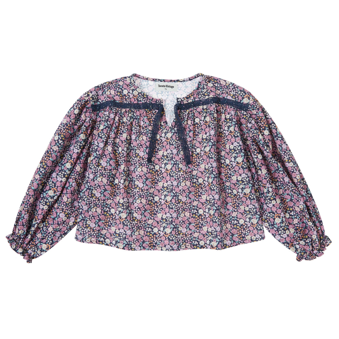 Tocoto Vintage Navy Flower Print Lace Blouse