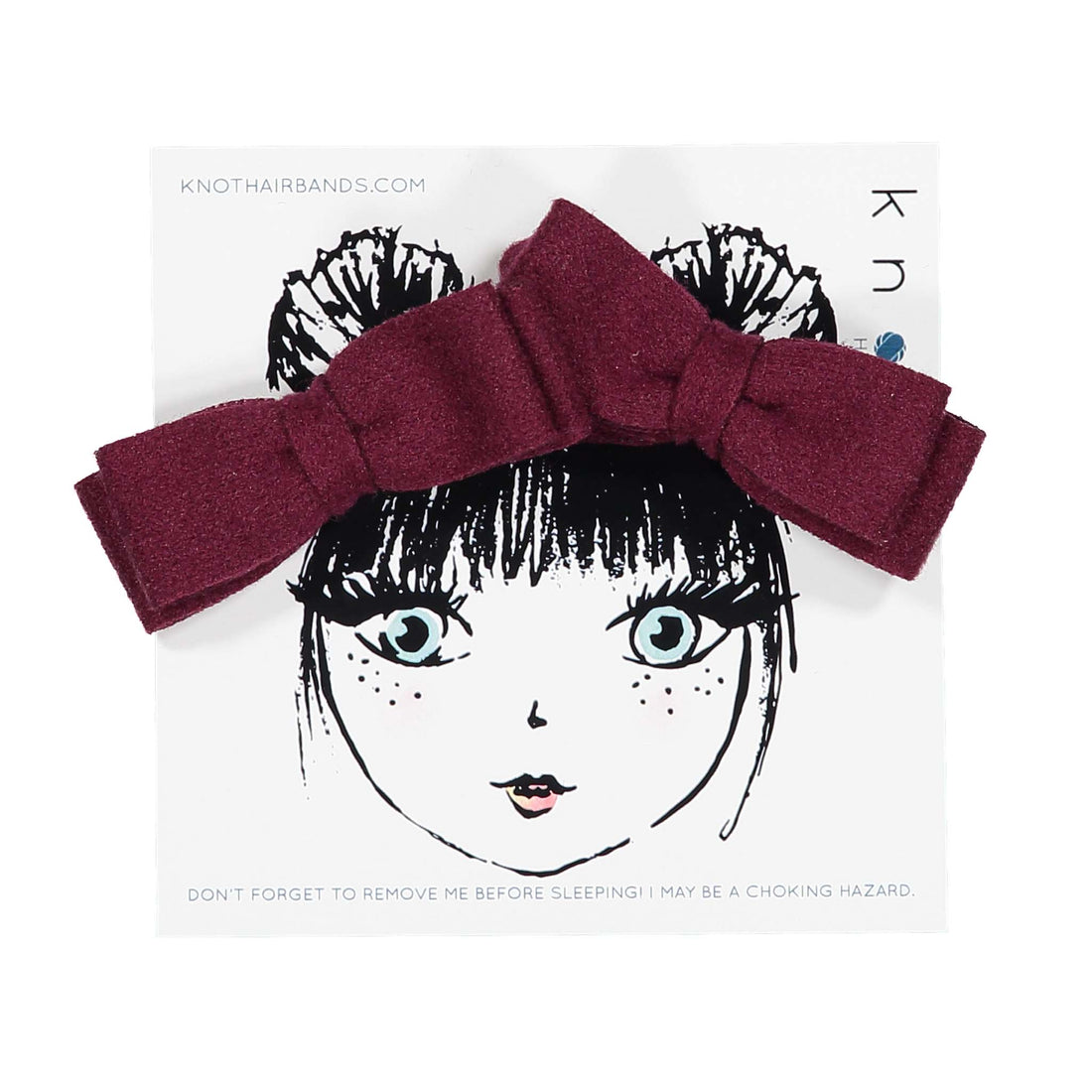 Knot Hairbands Burgundy Wool Mini Bow Clip Set