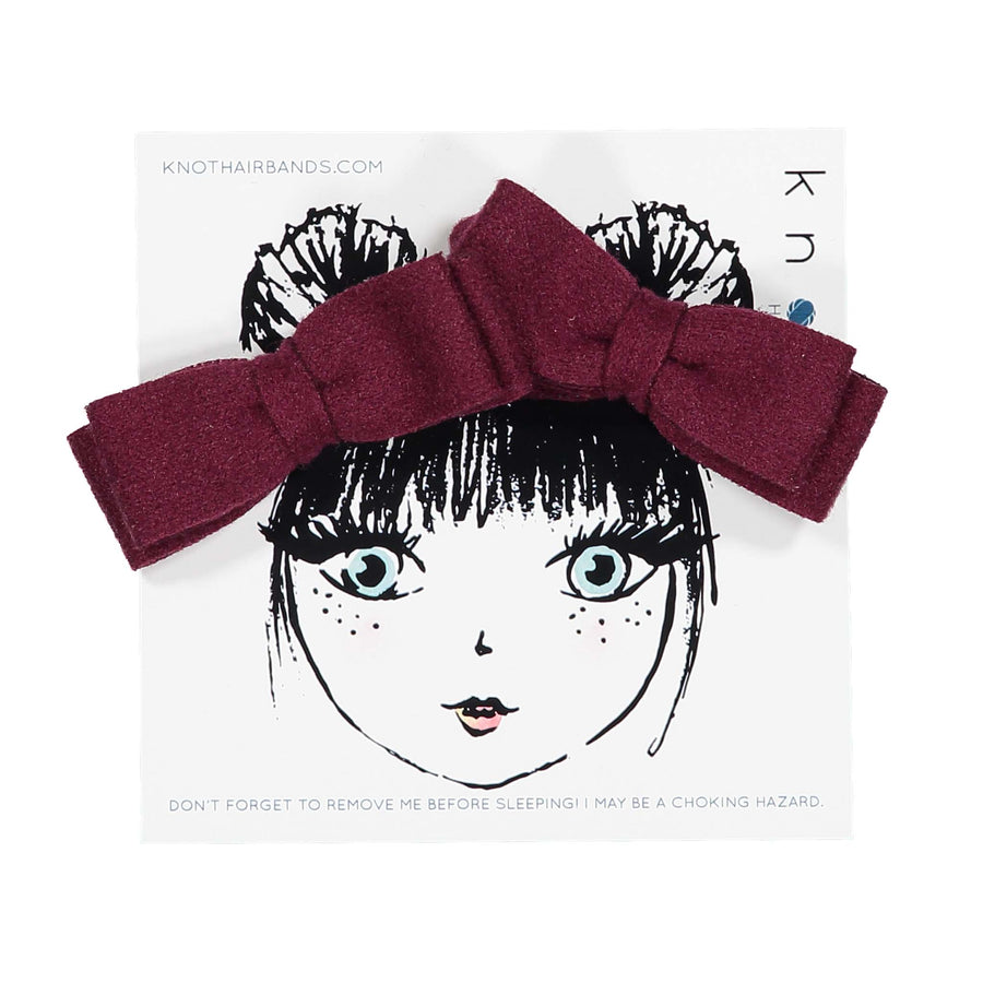 Knot Hairbands Burgundy Wool Mini Bow Clip Set