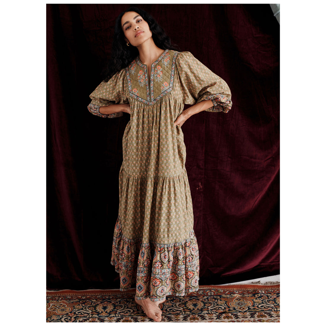 Louise Misha Khaki Granada Meadow Gypsy Dress