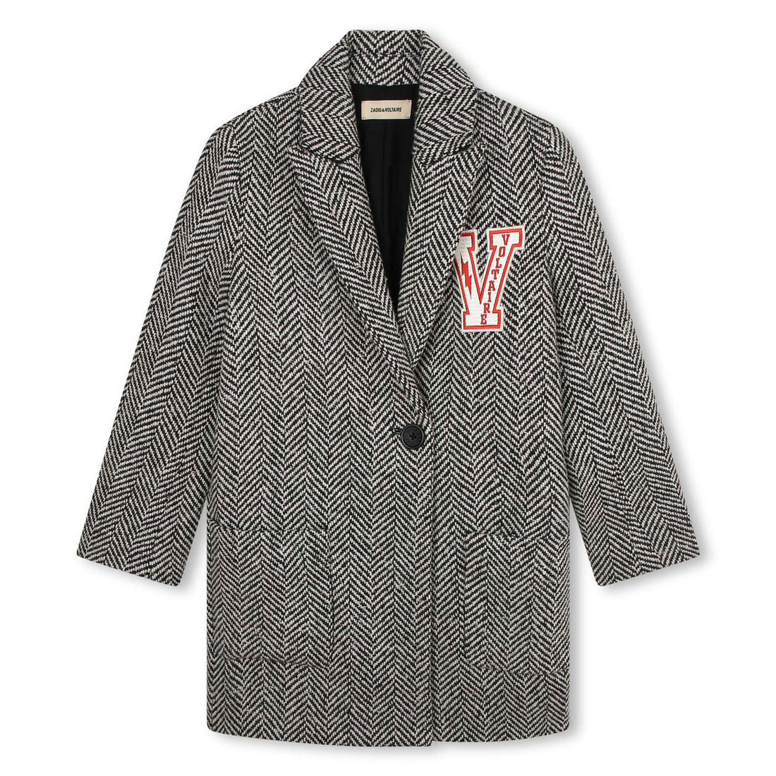 Zadig and Voltaire Black Herringbone Long Coat