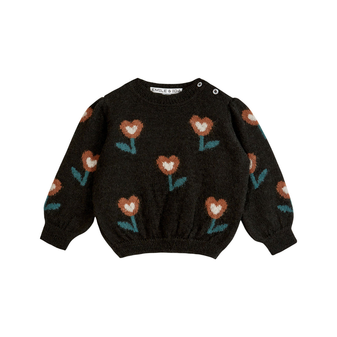 Emile et Ida Bitume Heart Intarsia Pullover