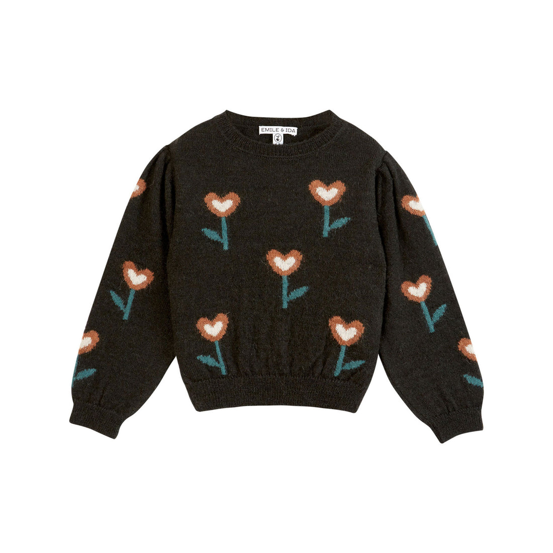 Emile et Ida Bitume Heart Intarsia Pullover