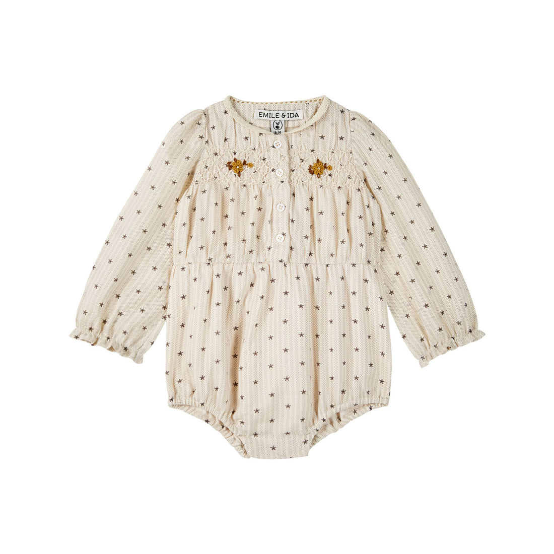 Emile et Ida Star Embroidered Smock Romper